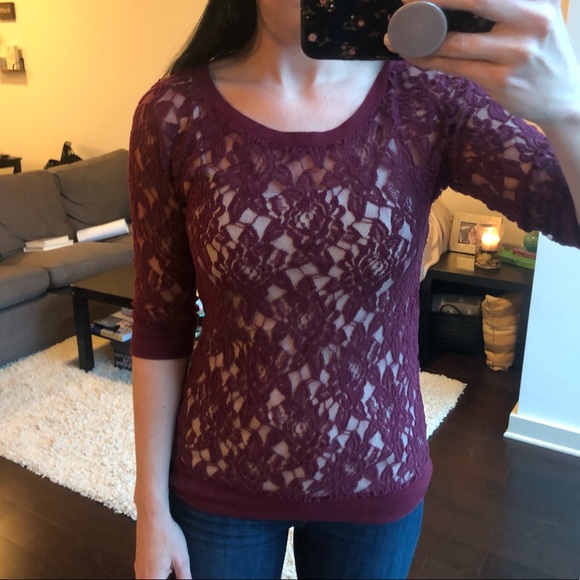 Express Maroon Lace Top - Picture 2 of 2